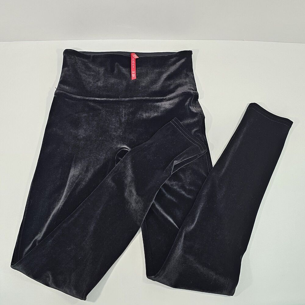 Spanx Black Velvet Leggings Size S Style 14818 Velour Stretch Pants Slimming
